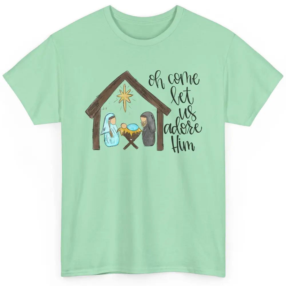 Retro Christmas Church Oh Come Let Us Adore Him Hand Drawing Classic Unisex T-Shirt
