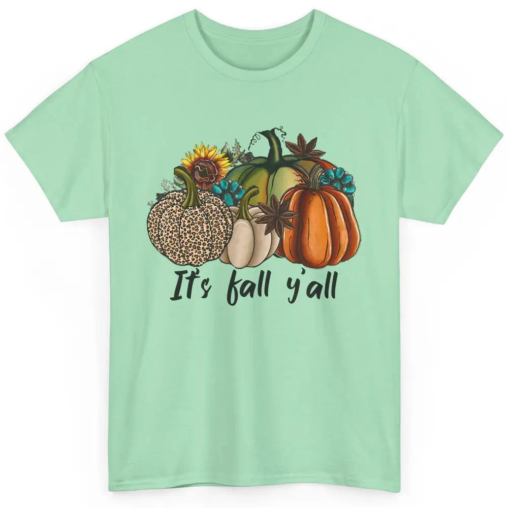 Leopard Pumpkin It's Fall Yall Fall Leaves Western Autumn Classic Unisex T-Shirt