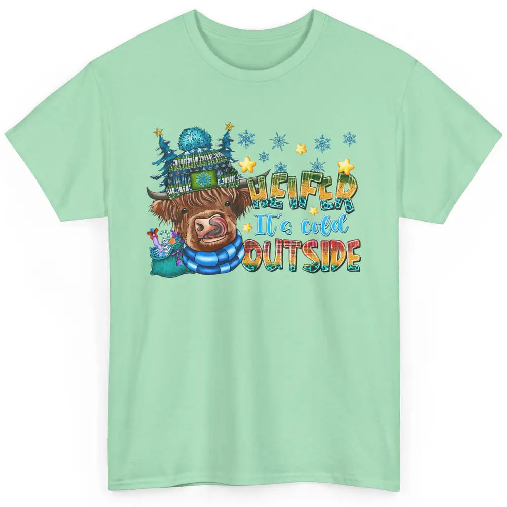 Retro Christmas Highland Cow Heifer It's Cold Outside Winter Classic Unisex T-Shirt