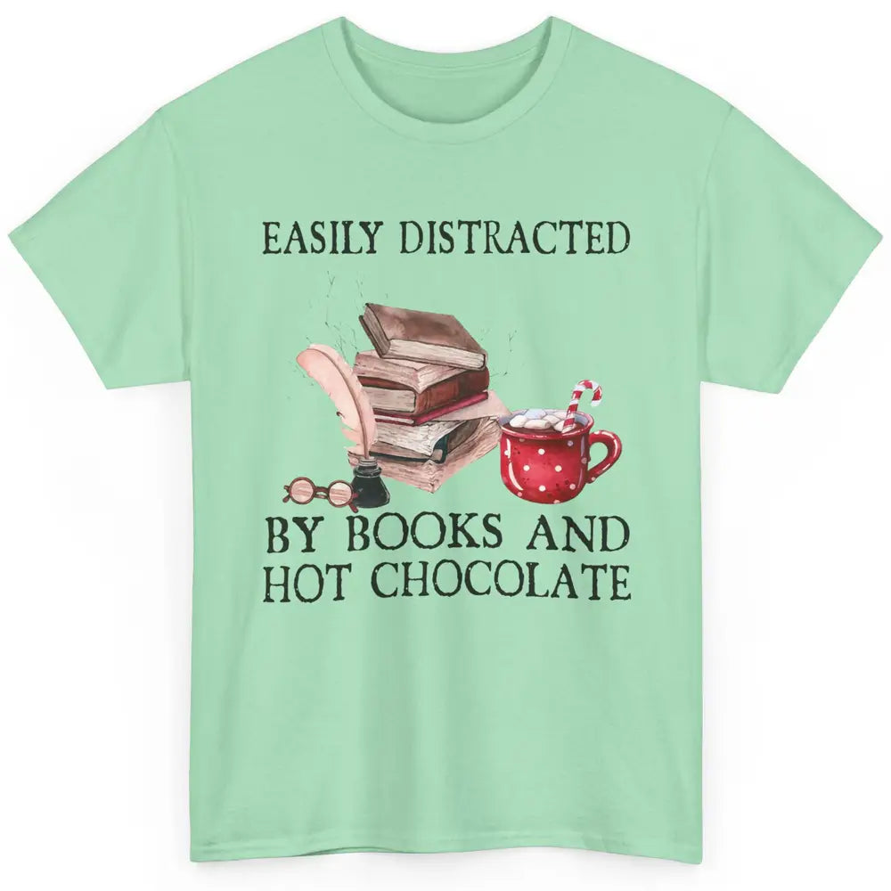 Retro Easily Distracted By Books And Hot Chocolate Christmas Classic Unisex T-Shirt