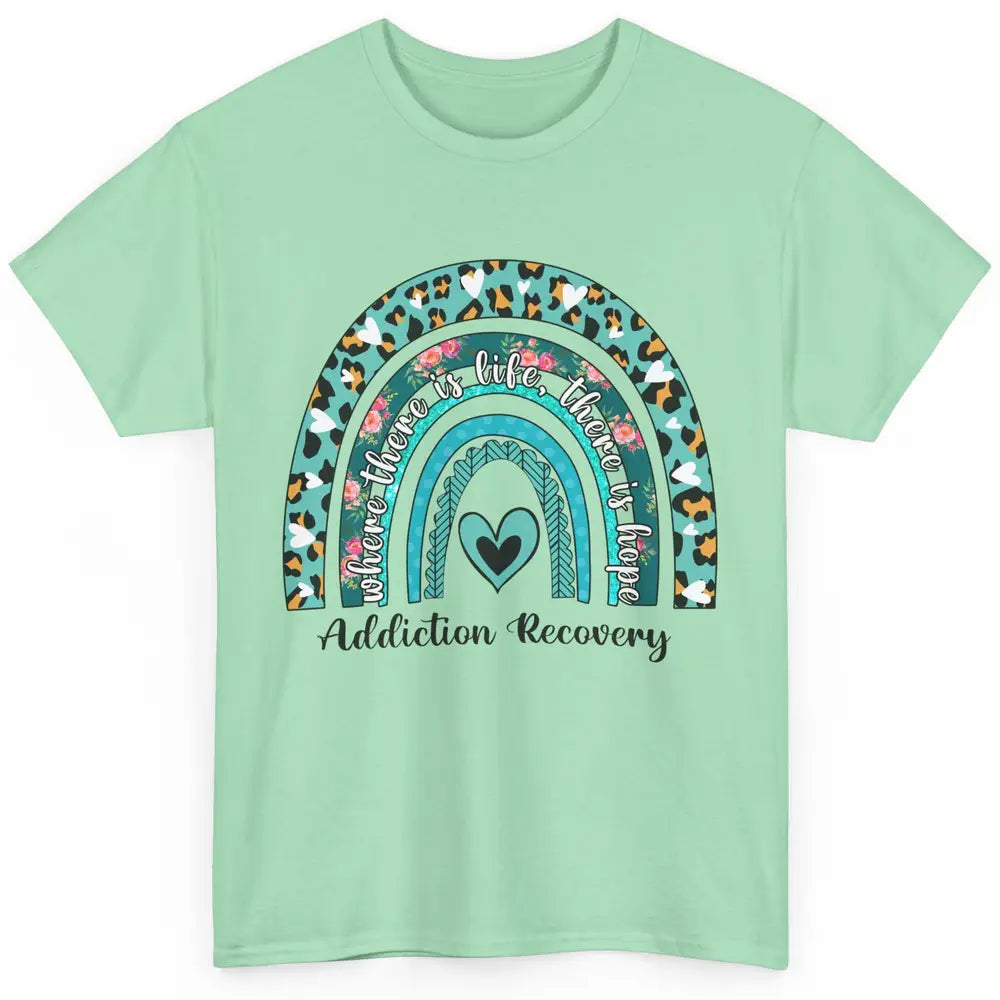 Addiction Recovery Awareness Rainbow Ribbon Blue Leopard Classic Unisex T-Shirt