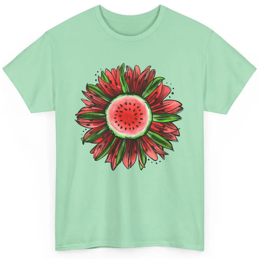 Watermelon Sunflower Summer Peace Love Watermelon Lover Gift Classic Unisex T-Shirt