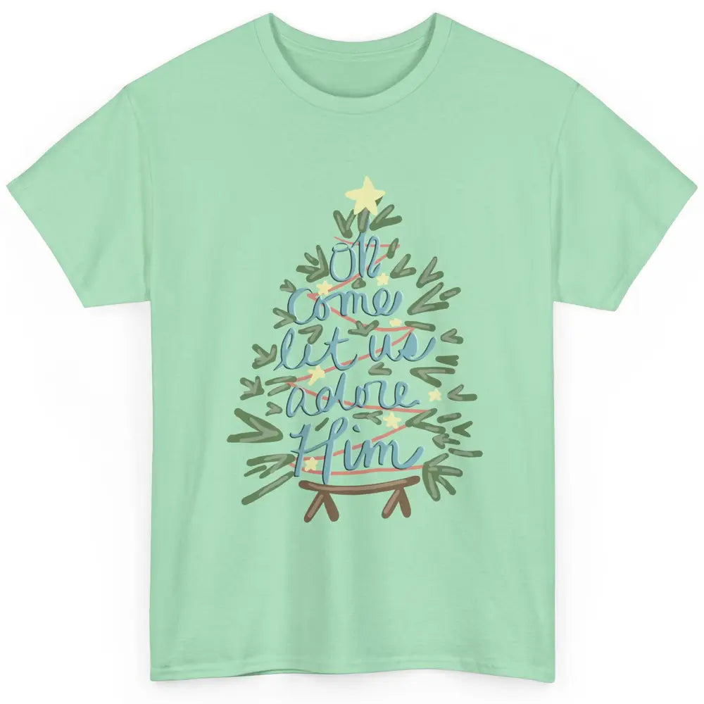 Retro Christmas Tree Oh Come Let Us Adore Him Groovy Xmas Classic Unisex T-Shirt