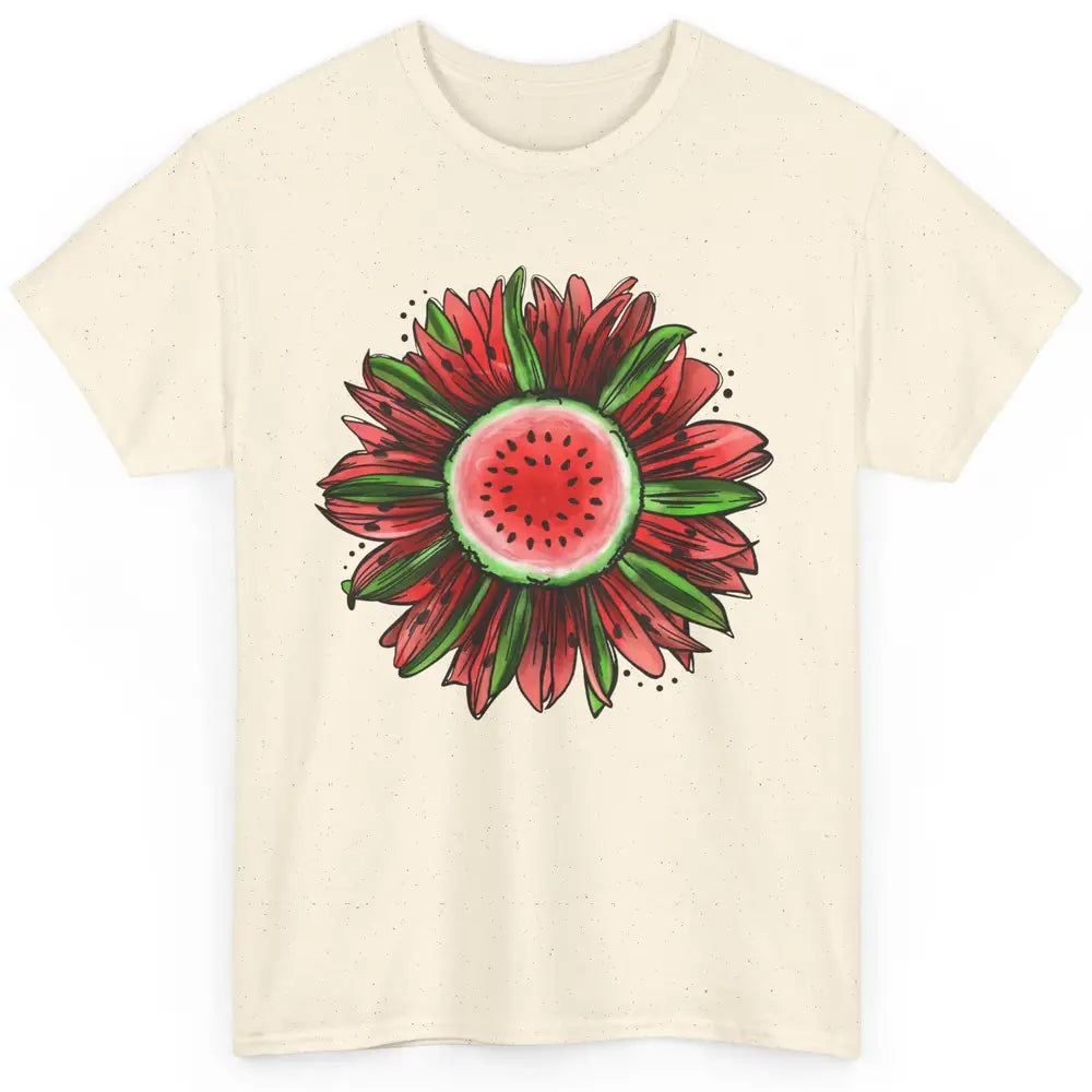 Watermelon Sunflower Summer Peace Love Watermelon Lover Gift Classic Unisex T-Shirt