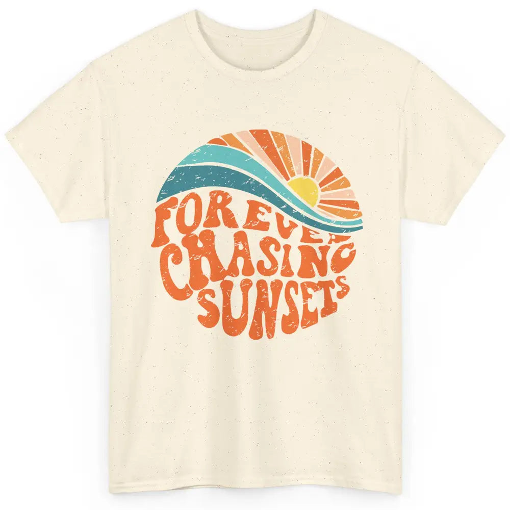 Retro Rainbow Forever Chasing Sunset Hippie Girl Peace Lover Classic Unisex T-Shirt