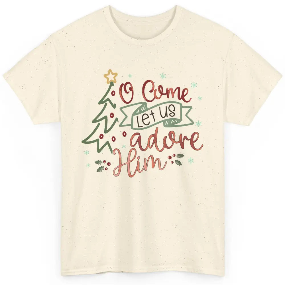 Retro Christmas Tree O Come Let Us Adore Him Christian Jesus Classic Unisex T-Shirt