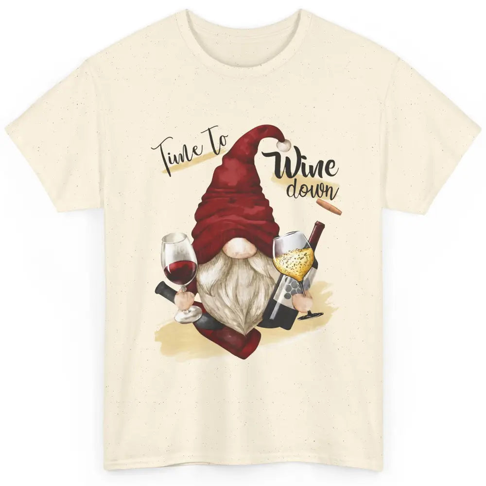 Christmas Gnome Wine It's Time to Wine Down Winter Holiday Classic Unisex T-Shirt