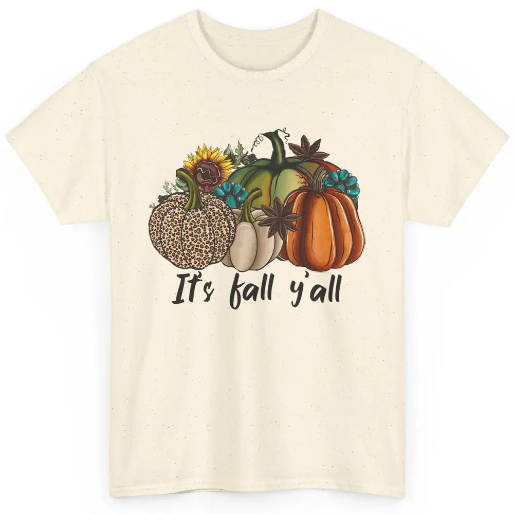 Leopard Pumpkin It's Fall Yall Fall Leaves Western Autumn Classic Unisex T-Shirt