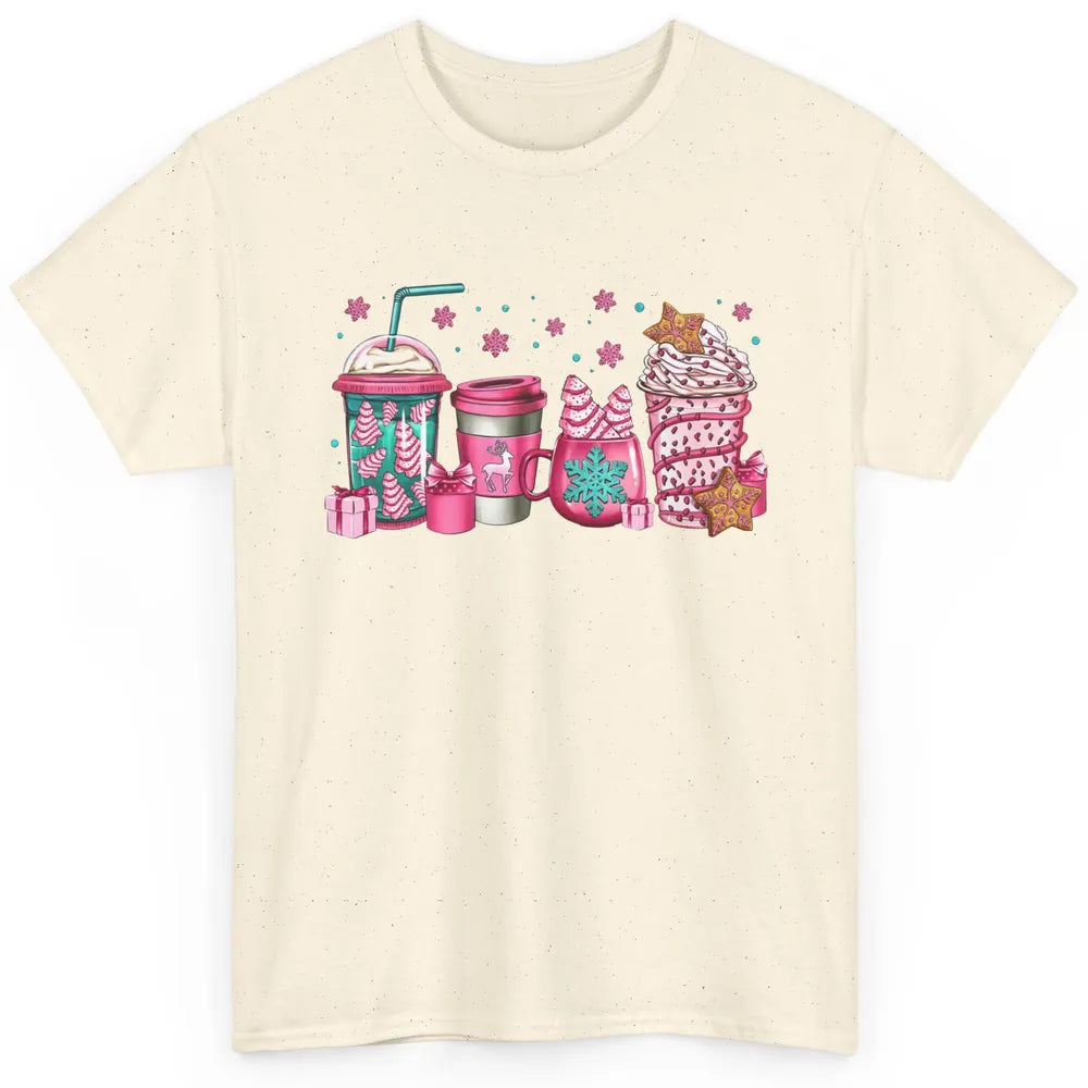 Pink Christmas Coffee Christmas Tree Cake Christmas Lovers Classic Unisex T-Shirt