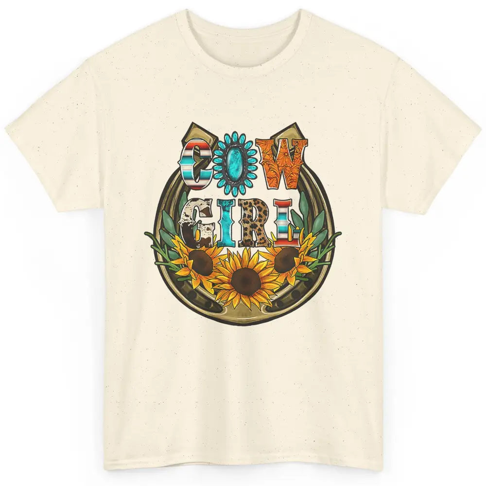 Western Country Sunflowers Retro Cowhide Serape Horseshoe Classic Unisex T-Shirt