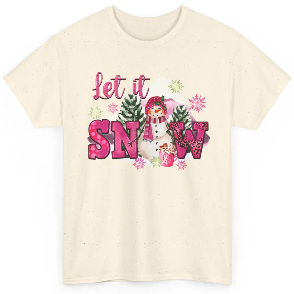 Retro Pink Christmas Snowman Let It Snow Winter Cozy Season Classic Unisex T-Shirt