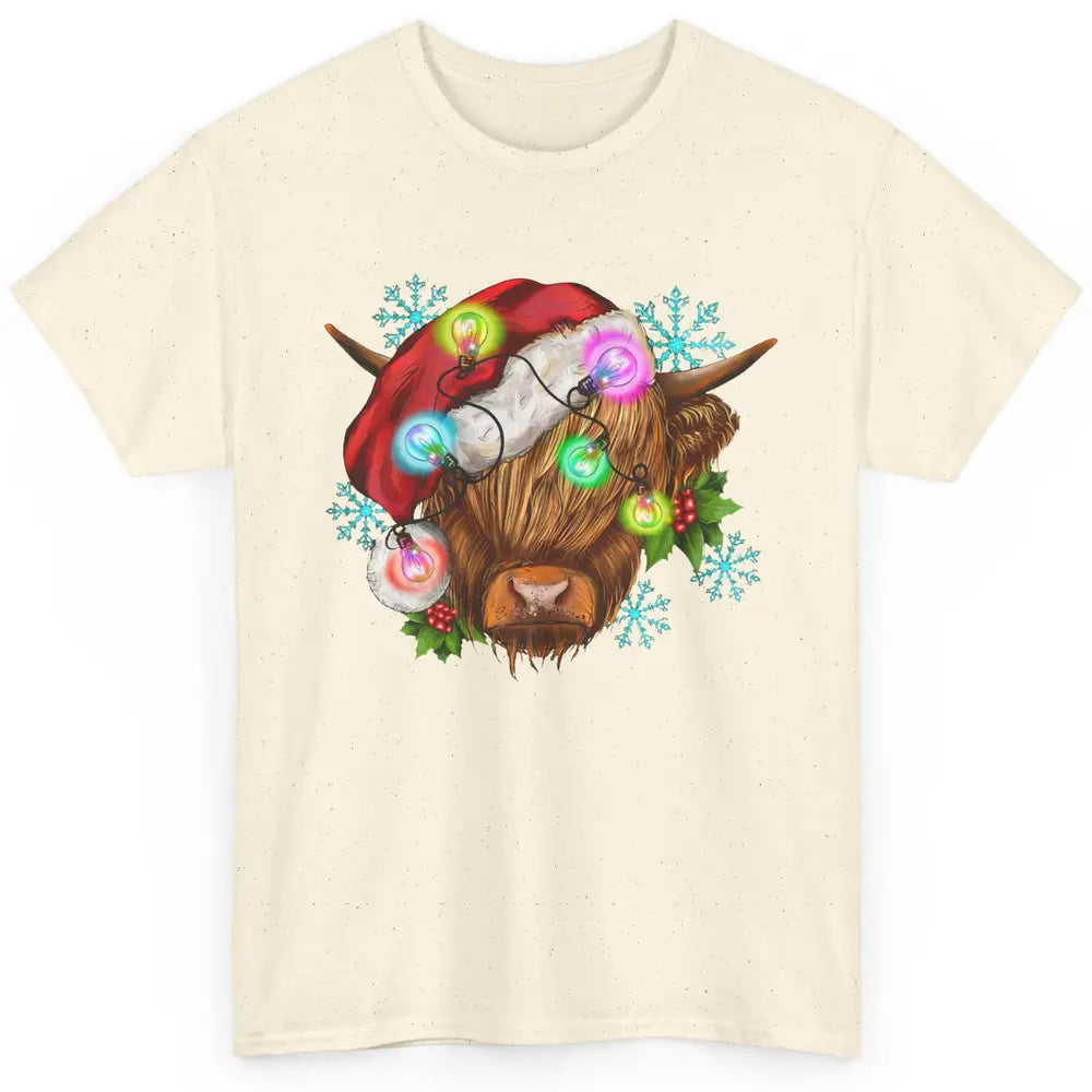 Christmas Highland Cow Xmas Light Western Christmas Cow Classic Unisex T-Shirt