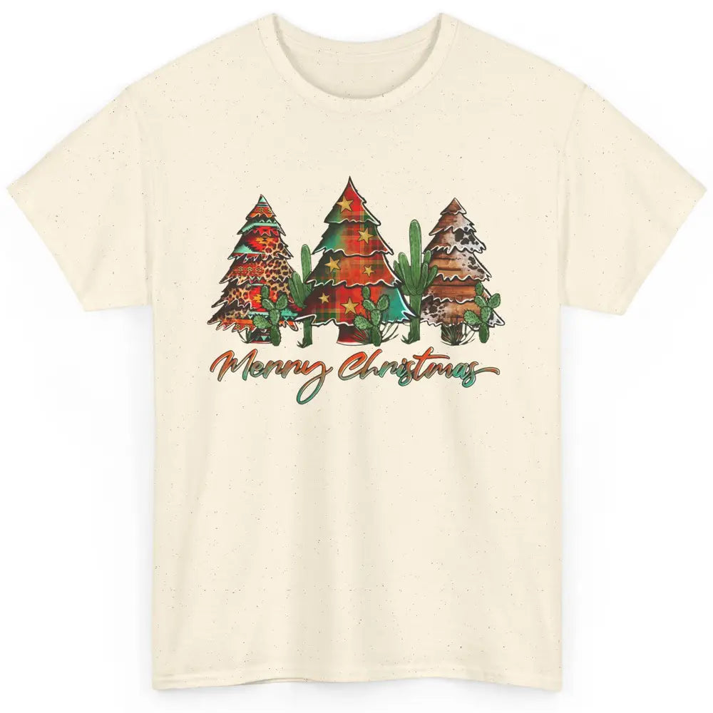 Merry Christmas Tree Western Christmas Desert Cactus Leopard Classic Unisex T-Shirt