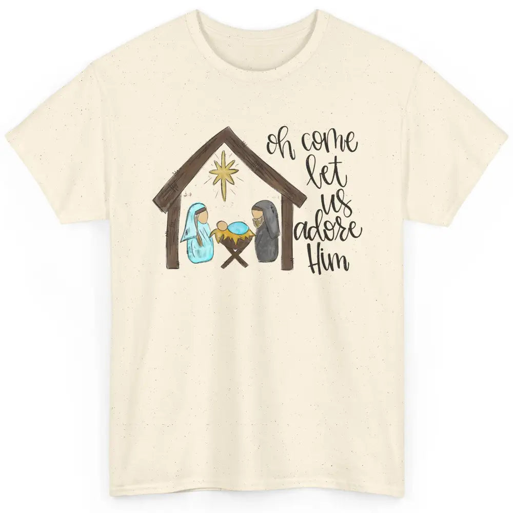 Retro Christmas Church Oh Come Let Us Adore Him Hand Drawing Classic Unisex T-Shirt