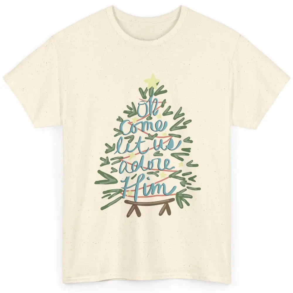 Retro Christmas Tree Oh Come Let Us Adore Him Groovy Xmas Classic Unisex T-Shirt