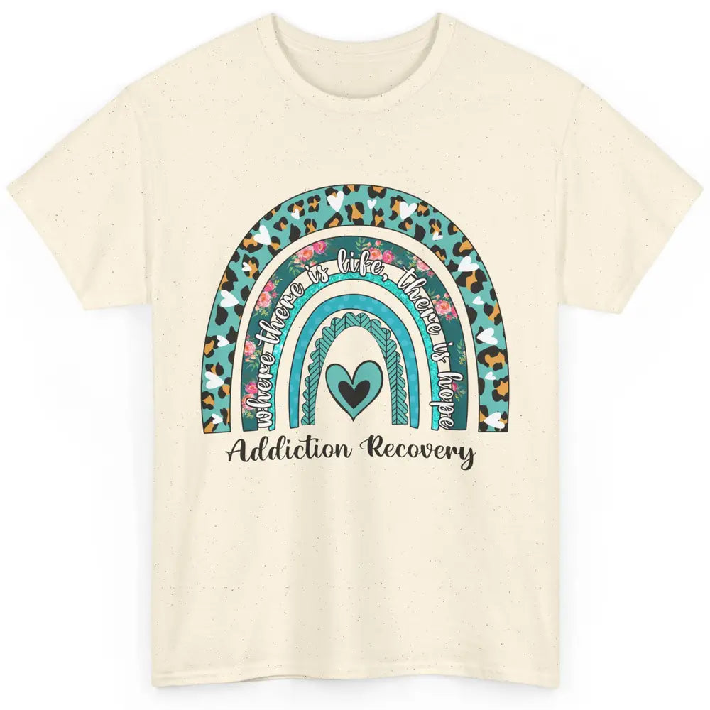 Addiction Recovery Awareness Rainbow Ribbon Blue Leopard Classic Unisex T-Shirt