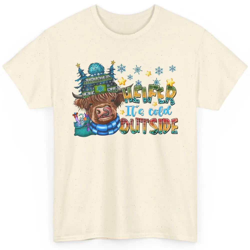 Retro Christmas Highland Cow Heifer It's Cold Outside Winter Classic Unisex T-Shirt