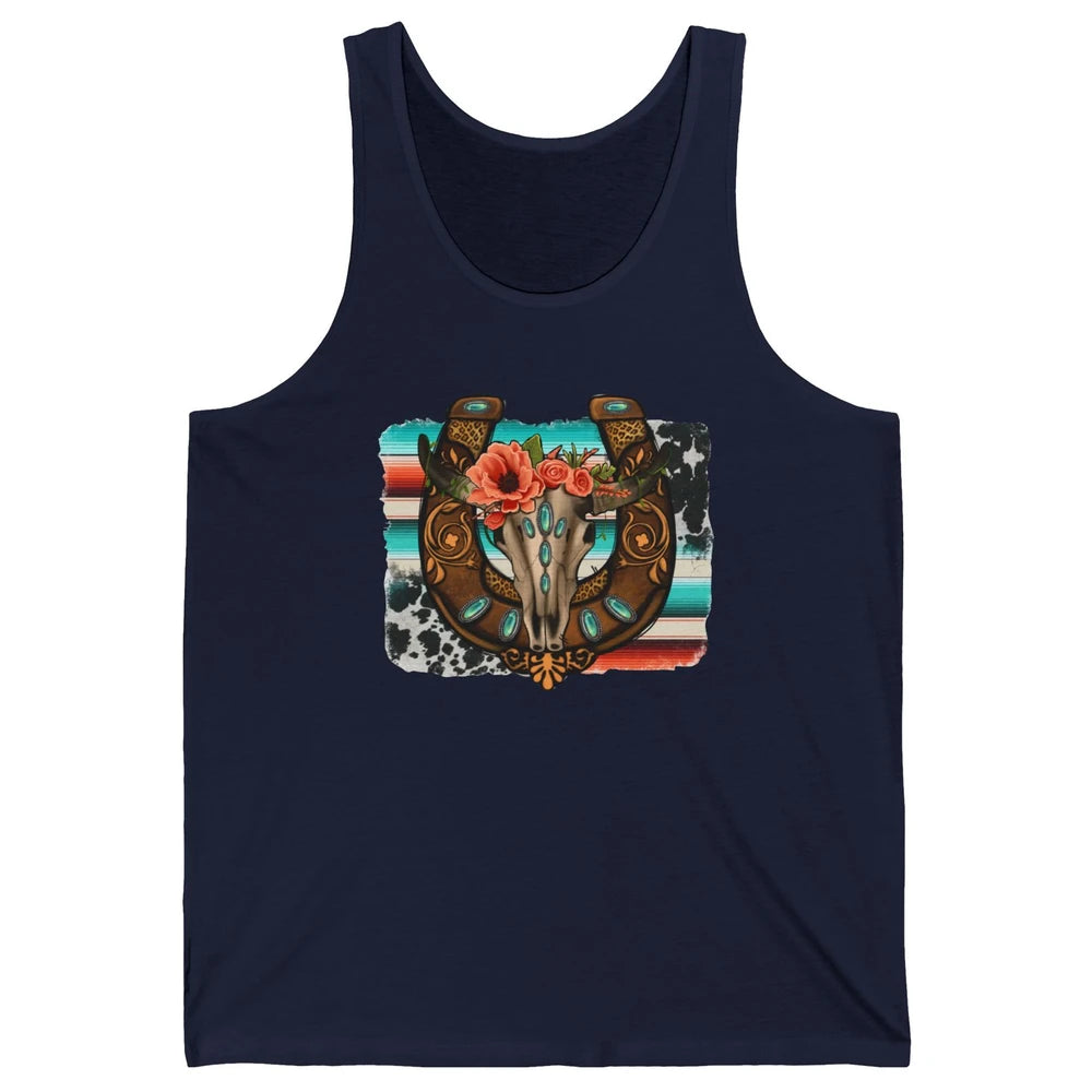 Leopard Bull Skull Horseshoe Rodeo Mom Western Cowgirl Unisex Jersey Tank