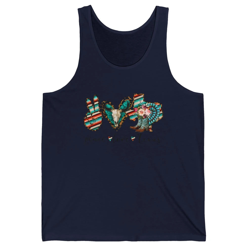 Peace Love Texas State Cowgirl Boot Western Girl Texas Pride Unisex Jersey Tank
