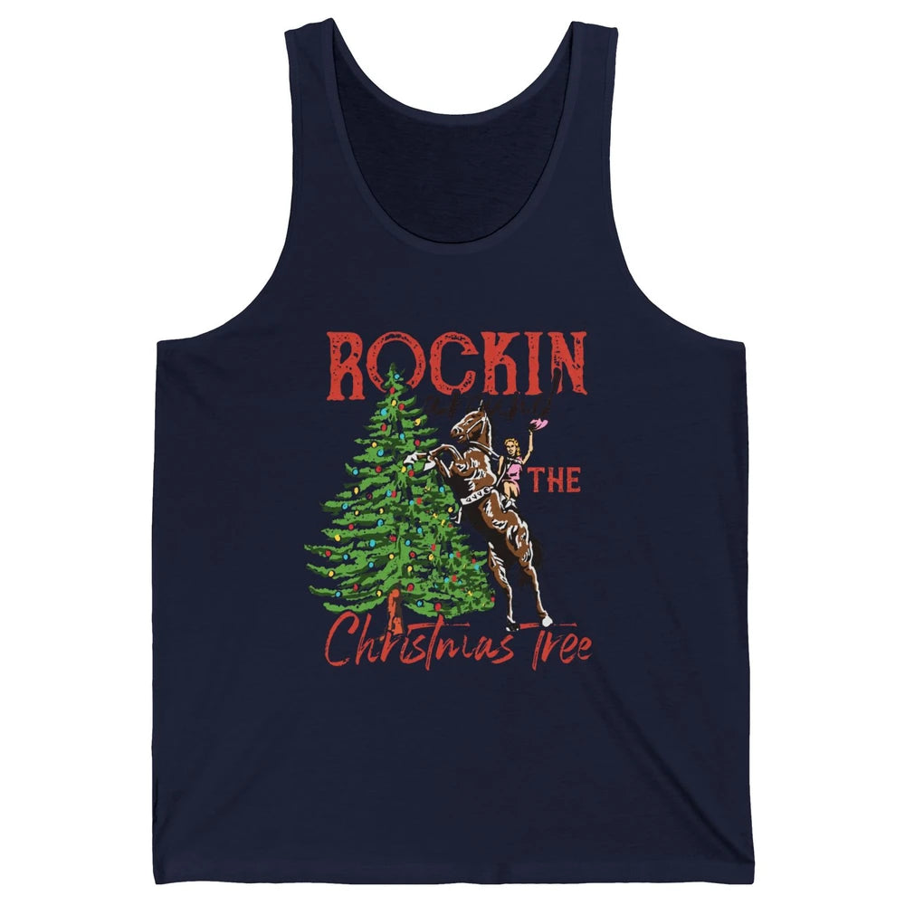 Funny Cowgirl Horsing Rocking Around Christmas Tree Western Unisex Jersey Tank