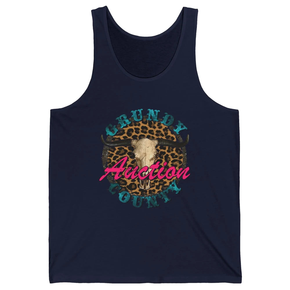 Leopard Grundy County Auction Bull Skull Western Country Unisex Jersey Tank