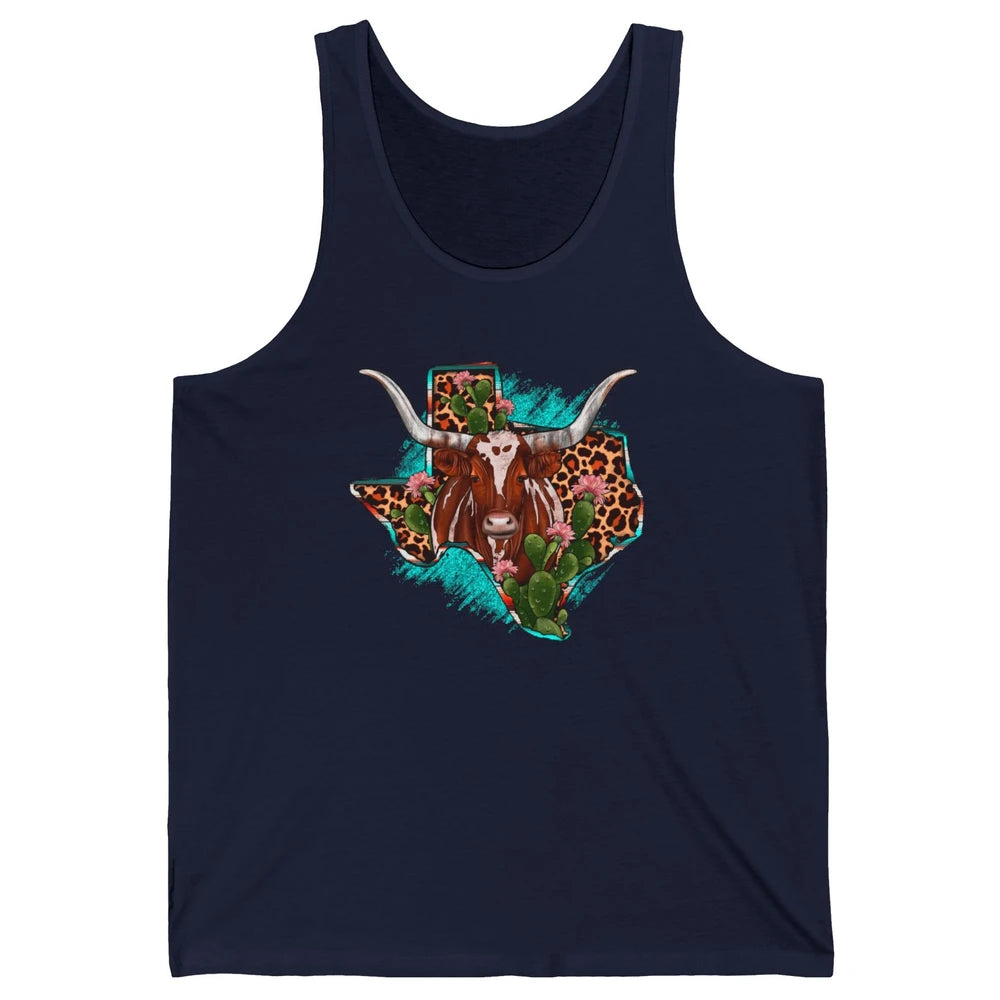 Leopard Cow Texas Map Longhorn Desert Cactus Western Country Unisex Jersey Tank