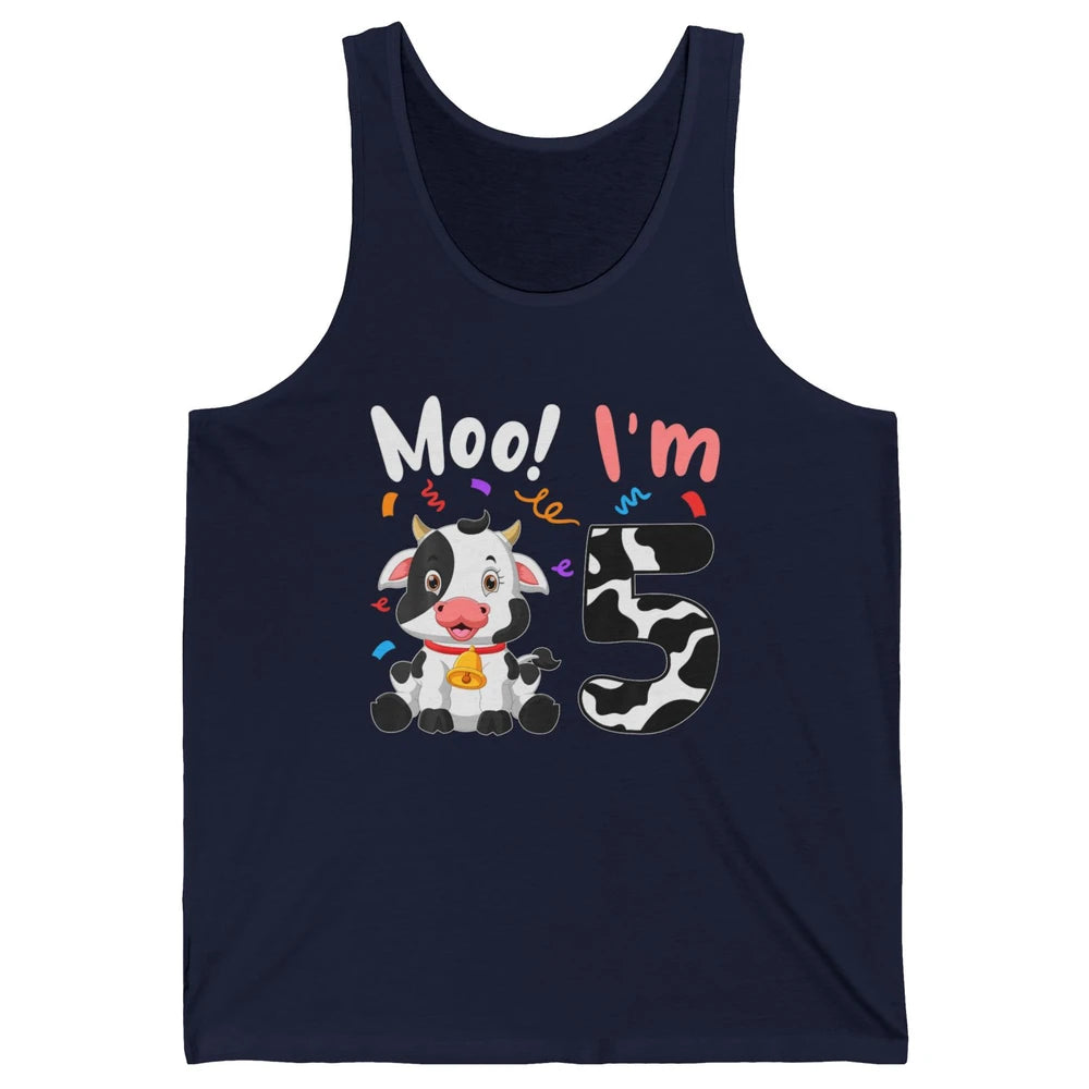 5th Birthday Moo Im 5 Cow Farm Animal Barnyard Family Party Unisex Jersey Tank
