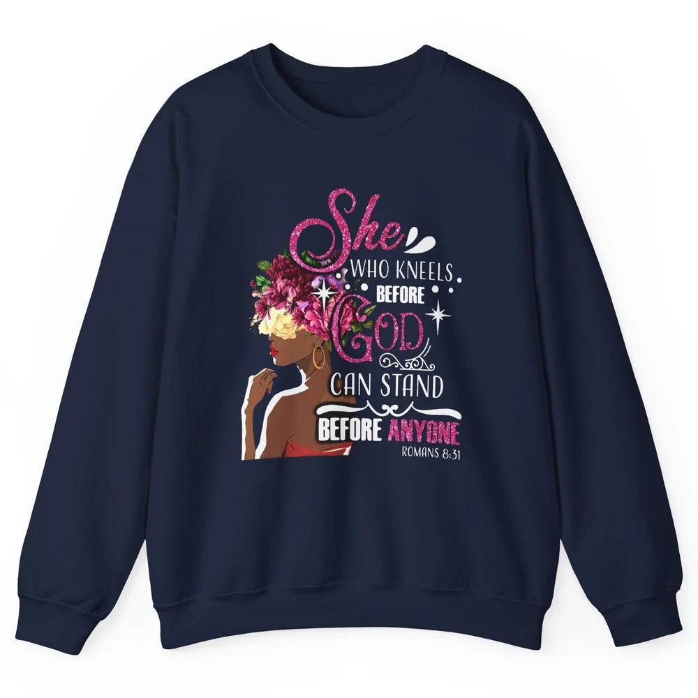 Black Girl She Who Kneels Before God Christian Afro Women Unisex Crewneck Sweatshirt