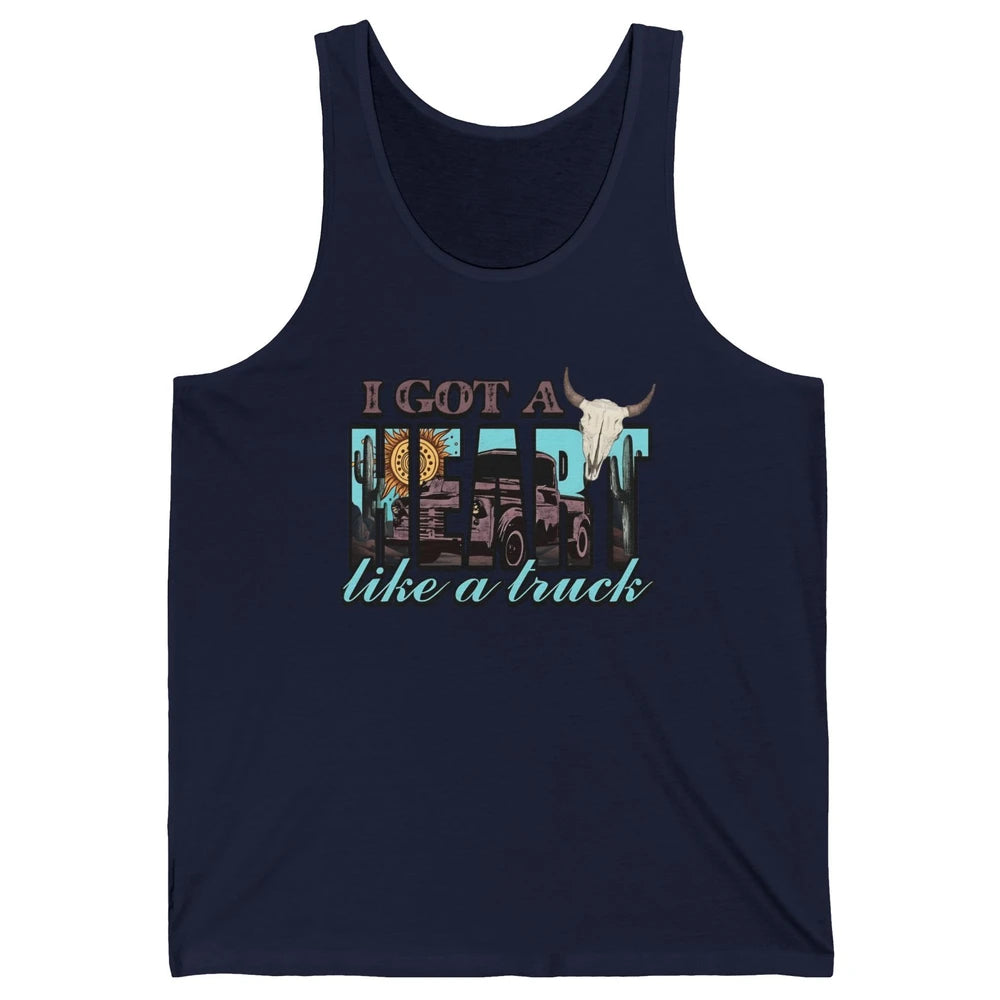Retro Desert Bull Skull I Got A Heart Like A Truck Western Unisex Jersey Tank