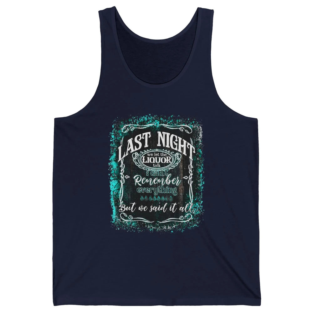 Retro Desert Cow Skull Last Night We Let Liquor Talk Western Unisex Jersey Tank