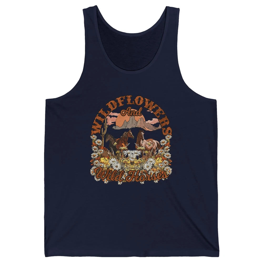 Retro Floral Desert Wildflowers Wild Horses Western Country Unisex Jersey Tank
