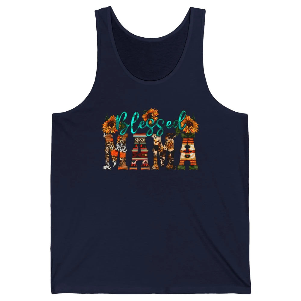 Leopard Sunflower Blessed Mama Western Mama Mothers Day Unisex Jersey Tank