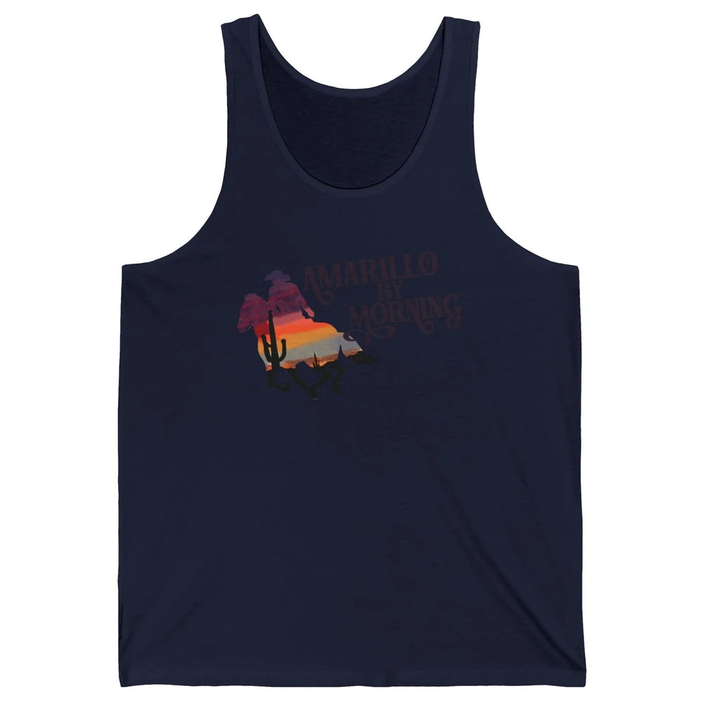 Retro Sunset Cowboy Amarillo By Morning Western Country Unisex Jersey Tank