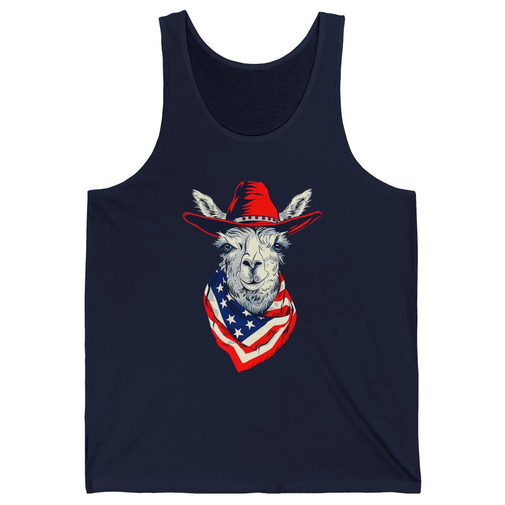 Funny Alpaca Cowboy Western Country Llama Rodeo USA Flag Retro Howdy Unisex Jersey Tank