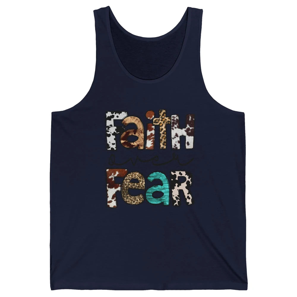 Leopard Faith Over Fear Cowboy Western Country Christian Unisex Jersey Tank