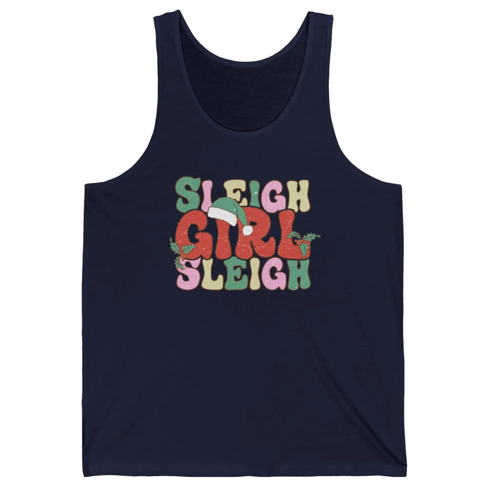Retro Groovy Christmas Sleigh Girl Sleigh Santa Hat Winter Unisex Jersey Tank