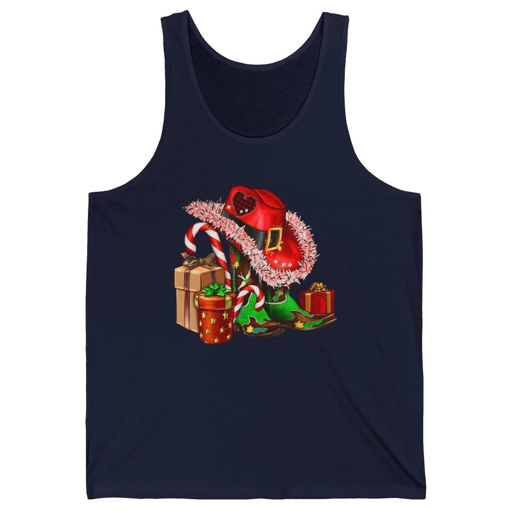 Christmas Western Cowgirl Hat Boots Cute Xmas Cowboy Texas Unisex Jersey Tank