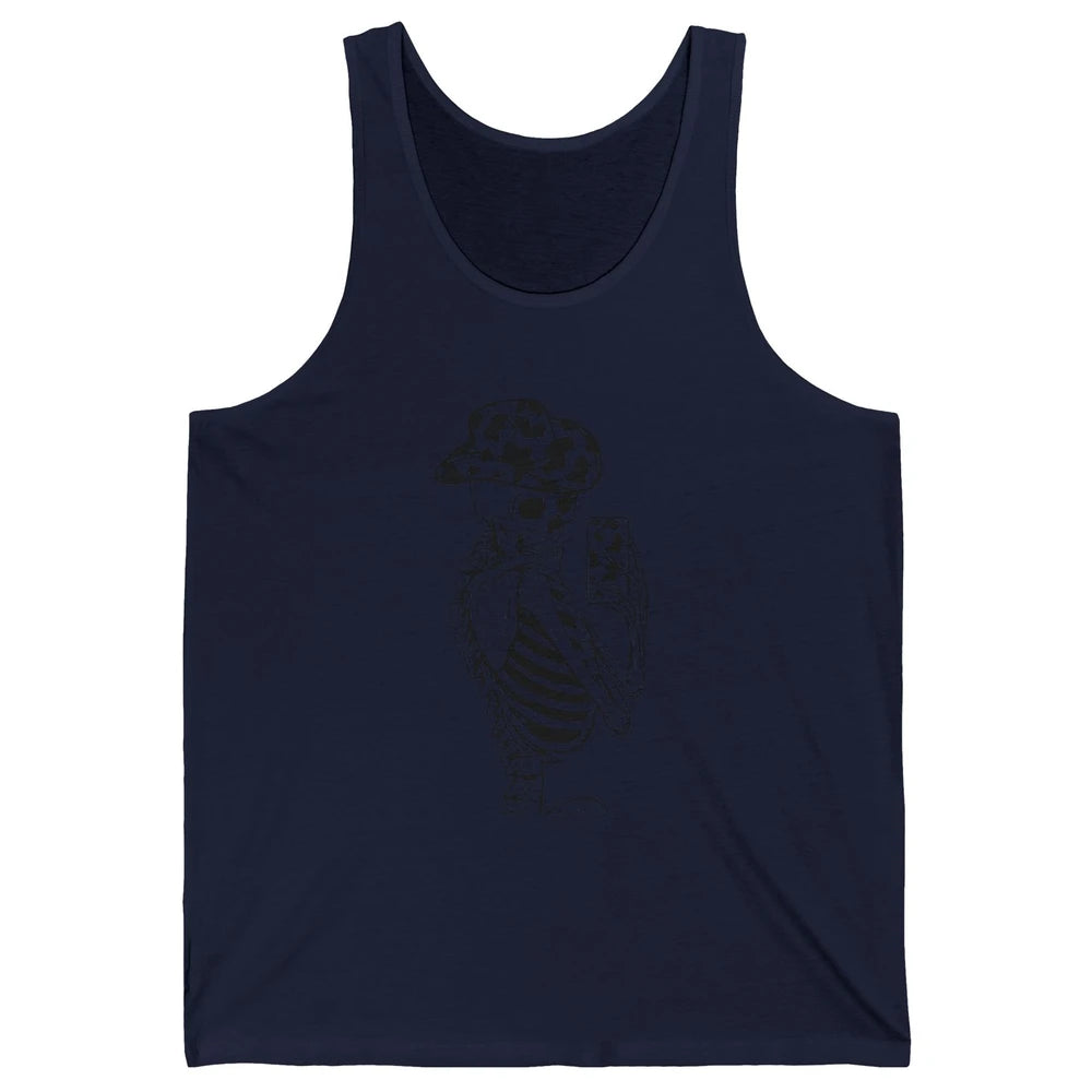 Funny Skeleton Cowgirl Selfie Cow Print Cowboy Hat Western Unisex Jersey Tank