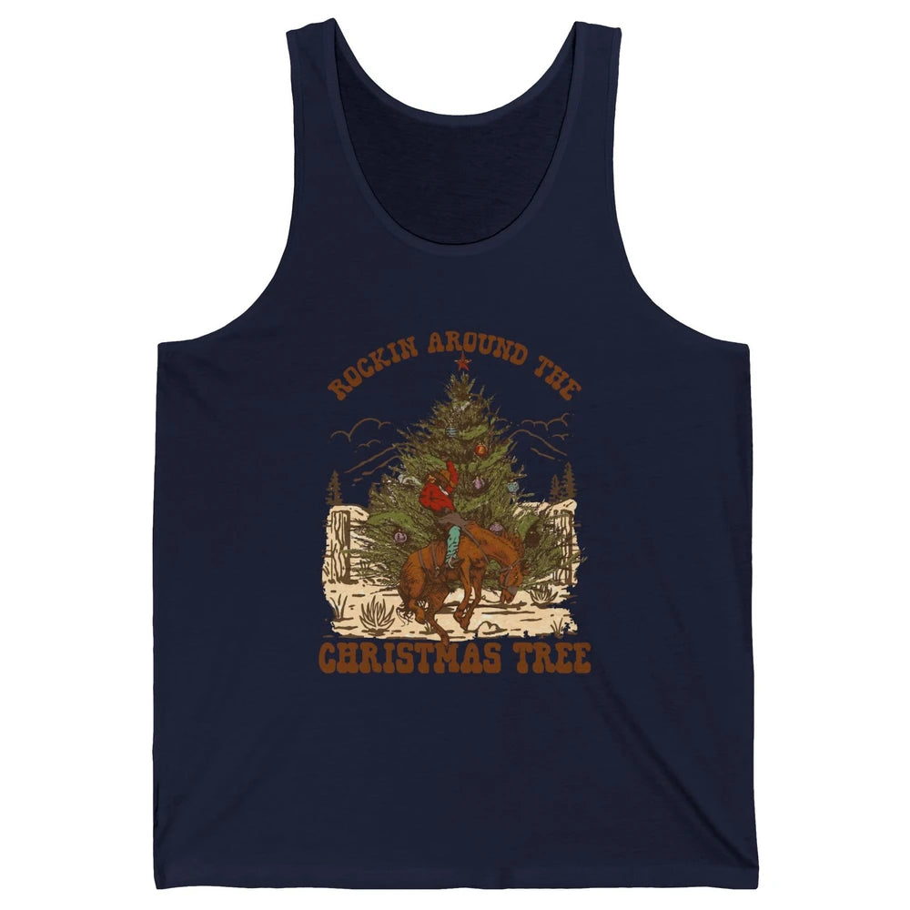 Funny Cowboy Horsing Rocking Around Christmas Tree Western Unisex Jersey Tank