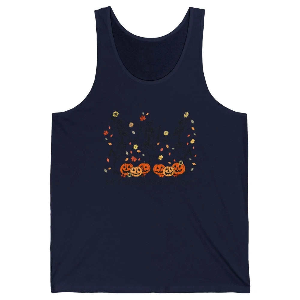 Retro Pumpkin Dancing Skeleton Fall Breeze And Autumn Leaves Unisex Jersey Tank