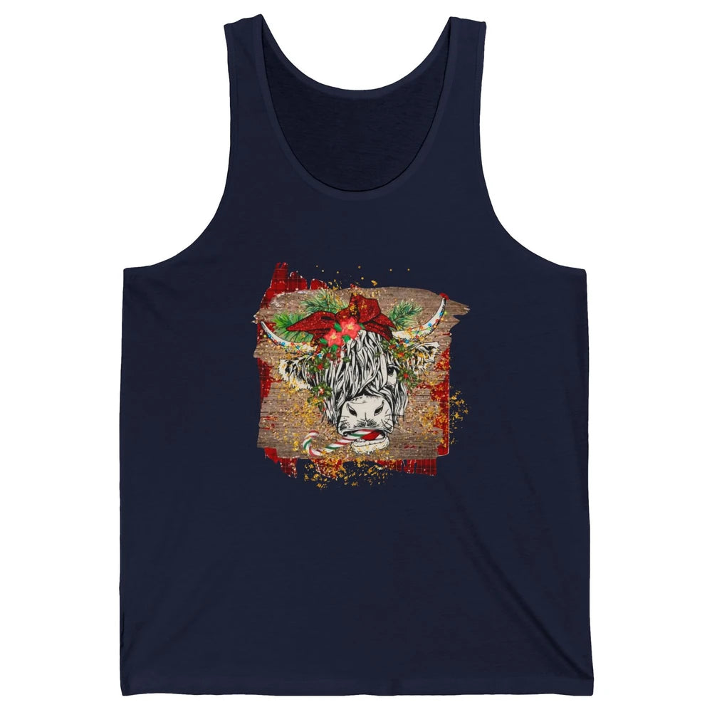 Christmas Highland Cow Bandana Western Christmas Cow Plaid Unisex Jersey Tank