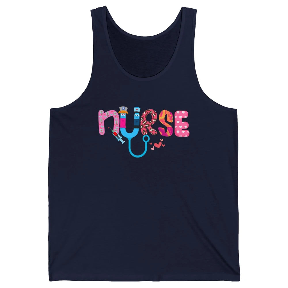 Nurse Happy Valentine's Day Love ER ICU NICU Emergency Nursing Leopard Stethoscope Love Needles Unisex Jersey Tank