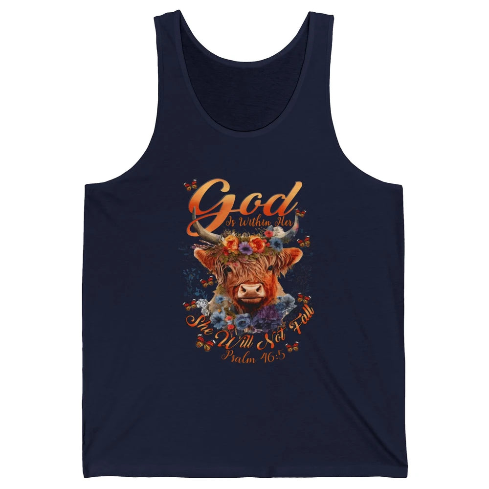 Christian Highland Cow God Is Within Her Bible Religious Unisex Jersey Tank