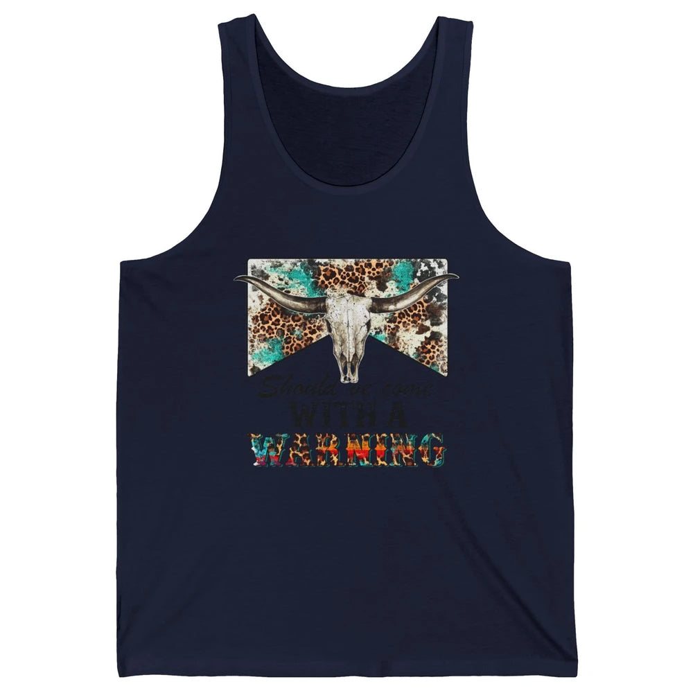 Retro Leopard Bull Skull Should've Come With Warning Western Unisex Jersey Tank