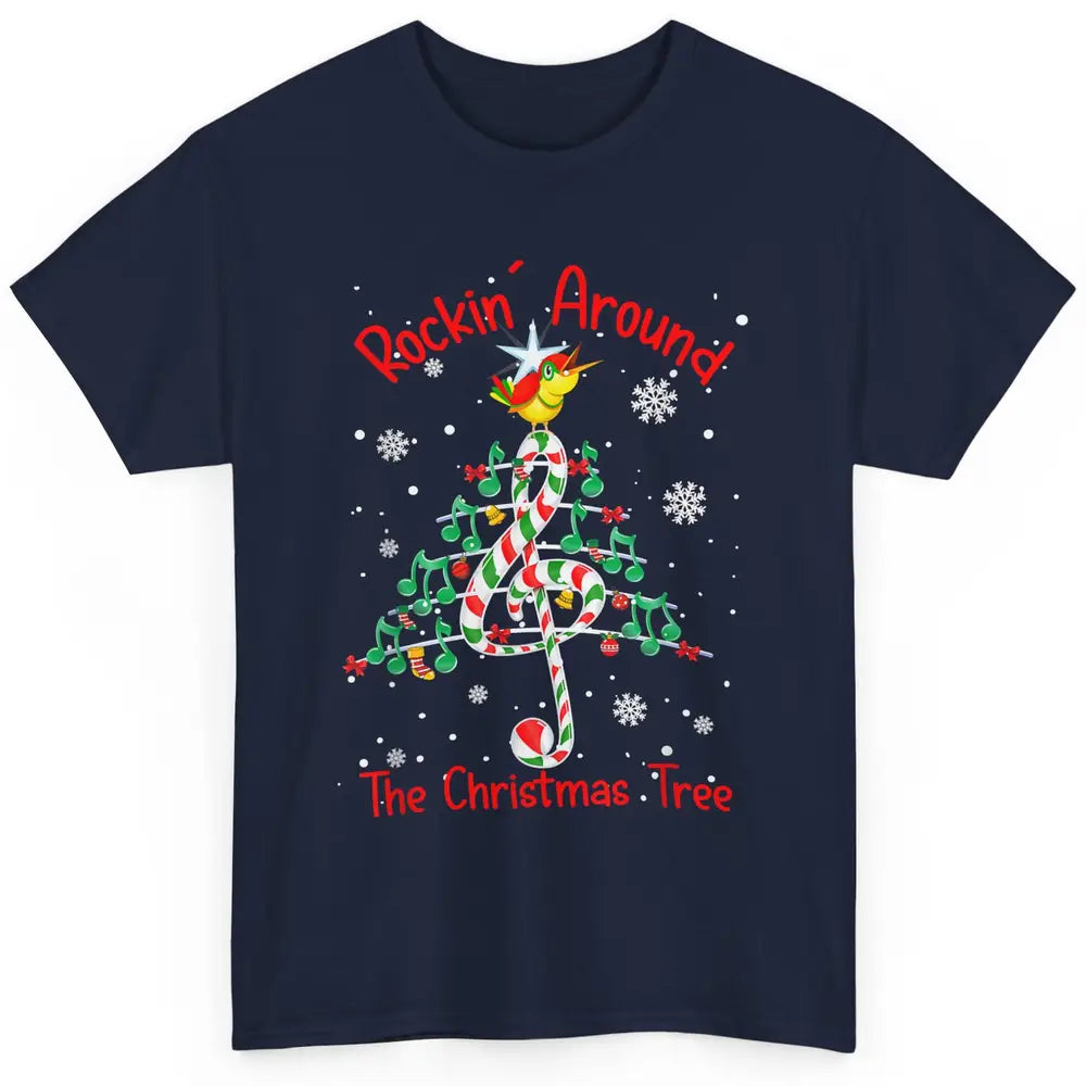 Rockin' Around The Christmas Tree Xmas Music Note Snow Retro Classic Unisex T-Shirt