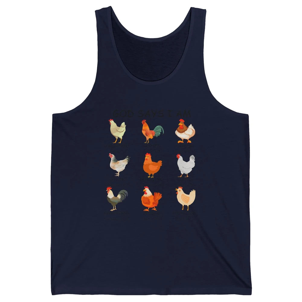 God Says I Am Chicken Christian Bible Funny Farm Chicken Unisex Jersey Tank
