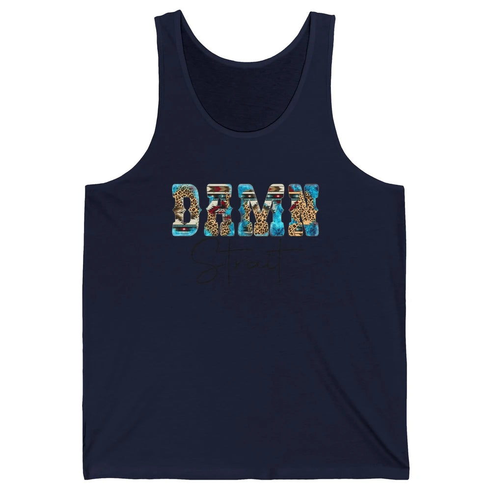 Leopard Turquoise Damn Strait Western Country Music Cowboy Unisex Jersey Tank