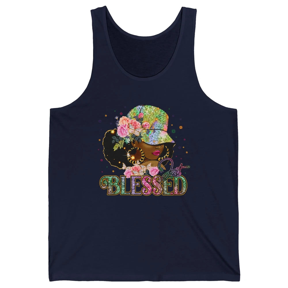 Floral Afro Black Girl Just Blessed Christian Afro American Unisex Jersey Tank