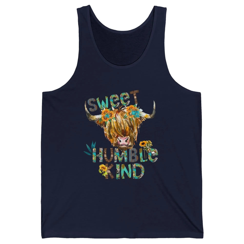 Highland Cow Sunflower Sweet Humble Kind Western Country Unisex Jersey Tank