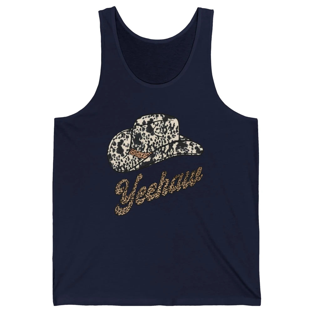 Retro Cowboy Yeehaw Leopard Howdy Hat Western Cowgirls Gift Unisex Jersey Tank